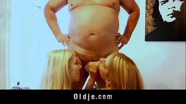 Best Fat old man rimmed and sucked by two blonde teens power Clips