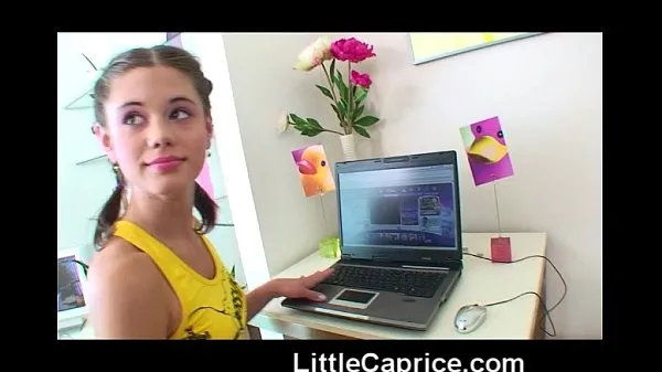 Beste Little Caprice fooling around with her laptop powerclips