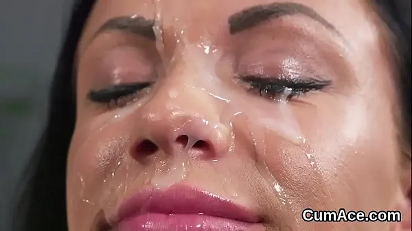 Best Foxy looker gets jizz load on her face swallowing all the cum power Clips
