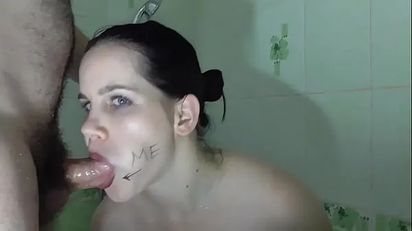 Best Hot bitch sucks dick and gets cum on her face. Sex service in the bathroom power Clips