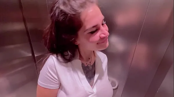 Best Beautiful girl Instagram blogger sucks in the elevator of the store and gets a facial power Clips
