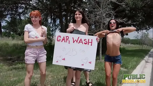 Najlepsze klipy zasilające PublicHandjobs - Get wet and wild at the car wash with bubbly Chloe Sky and her horny friends