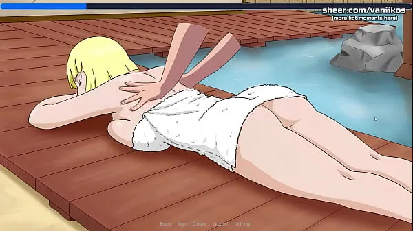 Meilleurs clips de puissance Naruto : Dresseur de Kunoichi | La jeune femme blonde aux gros seins Samui reçoit un massage pour son gros cul et une éjaculation sur son corps parfait dans une piscine publique | Naruto Anime Jeu Porno Hentai | Partie 