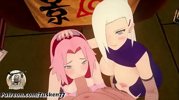 Beste NARUTO 3D HENTAI: Kunoichi Sluts Ino & Sakura thanking their hero Naruto strømklipp