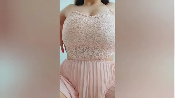 Best Young cutie in pink dress playing with her big tits in front of the camera - DepravedMinx power Clips